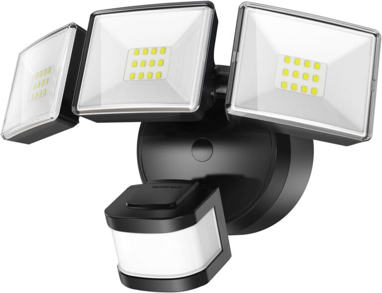 OREiN 3500LM/26W Flood Lights Outdoor, 240/40FT Big Motion Sensor Outdoor Lights Dusk to Dawn Security Lights IP65 Waterproof 3 Modes for Outside 3500SQ.FT Front Door, Garage, Black (Hardwired)