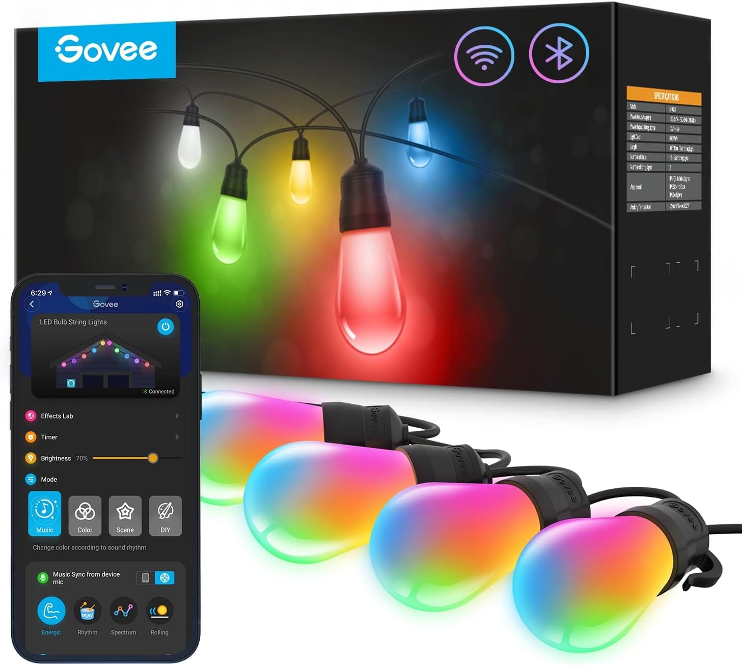 Govee Smart Outdoor String Lights H7021, RGBIC Warm White 96ft (2 Ropes Of 48ft) LED Bulbs For Outdoor Decorations, WiFi Patio Lights Work With Alexa, Google, APP Control, IP65 Waterproof Govee Smart Outdoor String Lights H7021, RGBIC Warm White 96ft (2 Ropes of 48ft) LED Bulbs for Outdoor Decorations, WiFi Patio Lights Work with Alexa, Google, APP Control, IP65 Waterproof