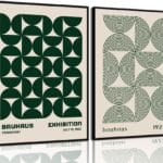 2Pcs Bauhaus Mid Century Modern Wall Art Retro Exhibition Posters Prints Green Boho Geometric Abstract Minimalist Wall Decor Pictures for Bedroom iving Room Dining Room UNFRAMED (Green, 12x16in)
