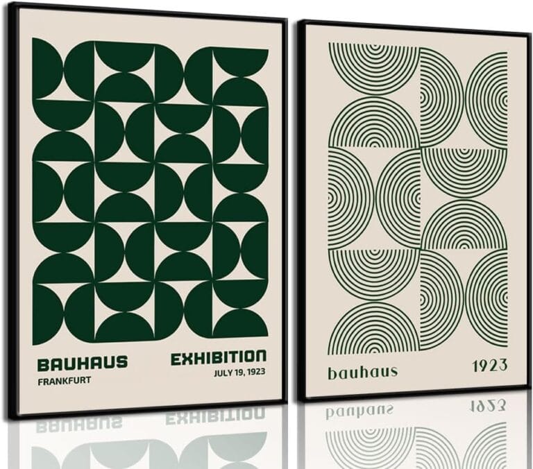 2Pcs Bauhaus Mid Century Modern Wall Art Retro Exhibition Posters Prints Green Boho Geometric Abstract Minimalist Wall Decor Pictures for Bedroom iving Room Dining Room UNFRAMED (Green, 12x16in)