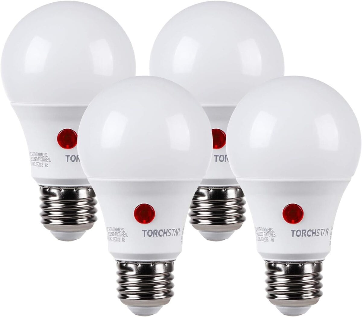 TORCHSTAR Dusk to Dawn Light Bulbs Outdoor, Sensor A19 LED Light Bulb, Auto on/Off Photocell Automatic for Outdoor Lighting, 5000K, Pack of 4