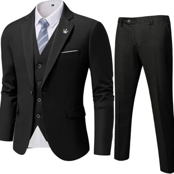 MY'S Men's 3 Piece Slim Fit Suit Set, One Button Solid Jacket Vest Pants with Tie