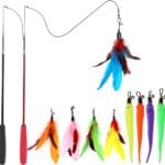 Interactive Cat Toys - Retractable Wand Toy and Feather Toys Refills for Indoor Cats to Chase and Exercise