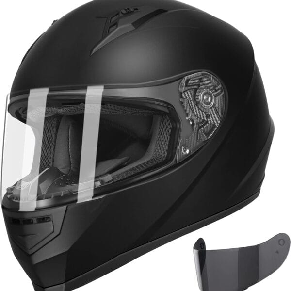 GLX GX11 Compact Motorcycle Helmet - Matte Black, Large - Full Face w/ Tinted Visor, DOT Approved