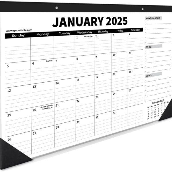 Sproutbrite 18 Month Desk Calendar 17" x 11.5" Medium Size Desktop Monthly Planner with To-Do List and Notes, Home, Office School Desk Calendar (1 PACK)