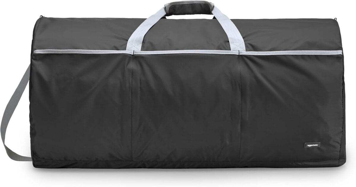 Amazon Basics 32" Extra Large Foldable Duffle Bag for Travel & Storage, with Exterior/Interior Zippered Pockets, Lightweight/Durable Nylon Material, 50-LBS Capacity, 9254 Cubic Inch (150L), Black