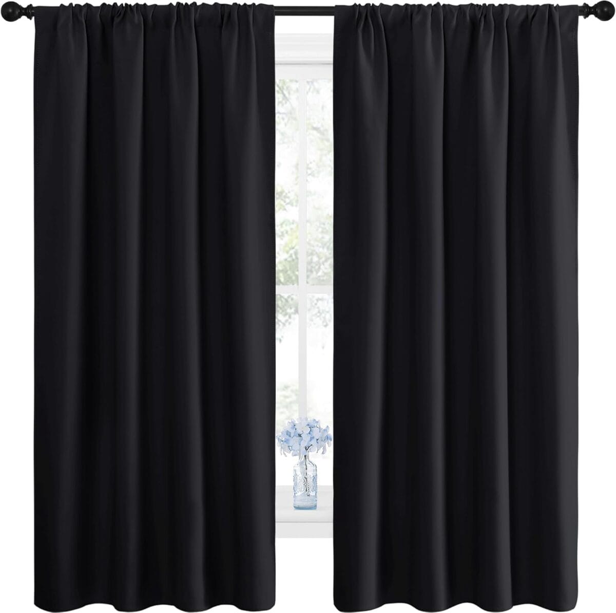 NICETOWN Halloween Black Blackout Curtain Blinds - Solid Thermal Insulated Window Treatment Blackout Drapes/Draperies for Bedroom (2 Panels, 42 inches Wide by 63 inches Long, Black)