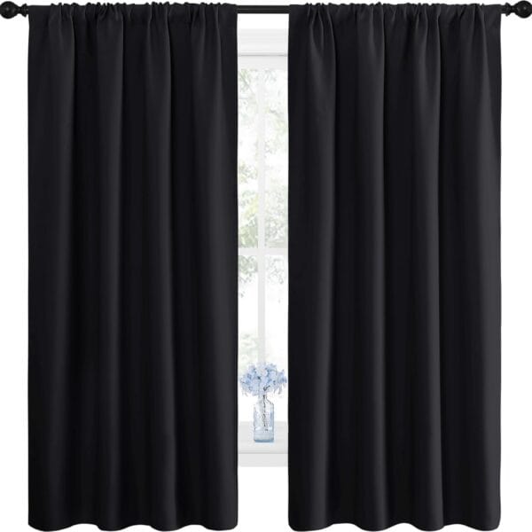 NICETOWN Halloween Black Blackout Curtain Blinds - Solid Thermal Insulated Window Treatment Blackout Drapes/Draperies for Bedroom (2 Panels, 42 inches Wide by 63 inches Long, Black)