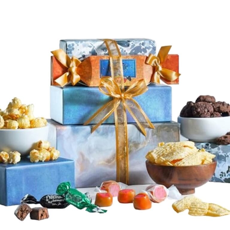 Broadway Basketeers Chocolate Food Gift Basket Tower Snack Gifts for Valentines Day, Women, Men, Families, College, Delivery for Birthday, Sympathy, Appreciation, Thank You, Get Well, Congratulations