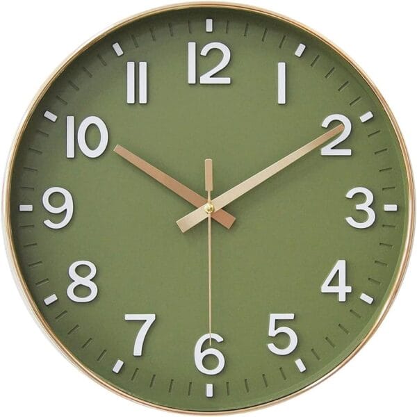 HZDHCLH Wall Clocks Battery Operated,12 inch Silent Non Ticking Modern Wall Clock for Living Room Bedroom Kitchen Office Classroom Decor (Olive Green and Gold)