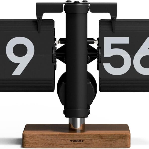 mooas Classic Modern Wood Mini Flip Desk Clock (Black), Retro Vintage Analog Design Auto Flip Clock Table Clock Large Number Battery Powered, Ideal for Home Office School Hotel Caf