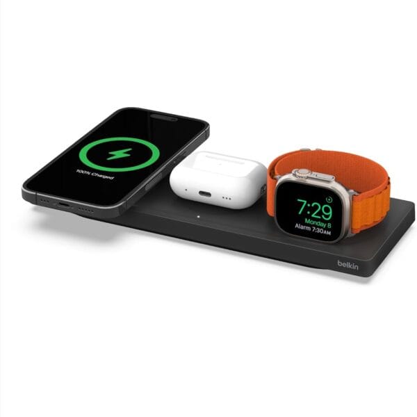 Belkin MagSafe 3-in-1 Wireless Charging Pad - Fast Wireless Charging for Apple Watch, iPhone 16, iPhone 15, iPhone 14, & iPhone 12 Series, & AirPods - Charging Station for Multiple Devices - Black