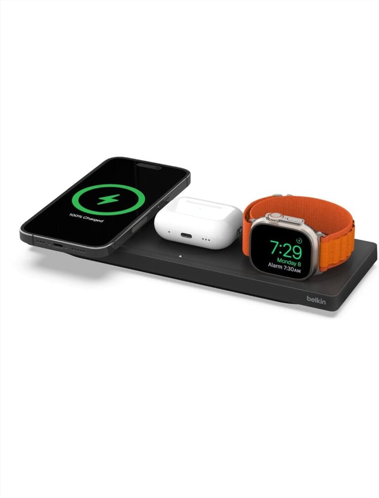 Belkin MagSafe 3-in-1 Wireless Charging Pad - Fast Wireless Charging for Apple Watch, iPhone 16, iPhone 15, iPhone 14, & iPhone 12 Series, & AirPods - Charging Station for Multiple Devices - Black