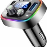 LIHAN USB C Bluetooth Adapter for Car, AUX Wireless FM Radio Transmitter, Handsfree Calling & Audio Receiver, MP3 Music Player, QC3.0 & Type-C PD USB Charger,7 Colors LED Backlit