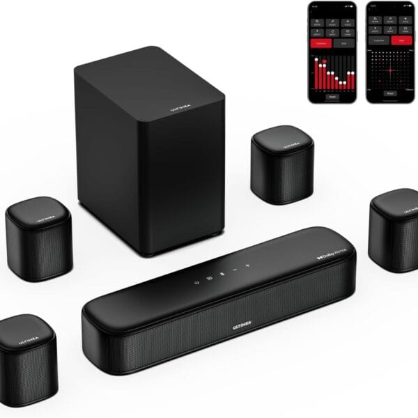 ULTIMEA 7.1ch Sound Bar with Dolby Atmos, Surround Sound System for TV with 4 Surround Speakers, Sound Bar for Smart TV with App Control, Soundbar with Subwoofer for Home Theater, HDMI eARC, Aura A60