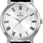 Bulova Men's Classic 3-Hand Quartz Black Leather Strap Watch, Roman Numeral Markers, 41mm