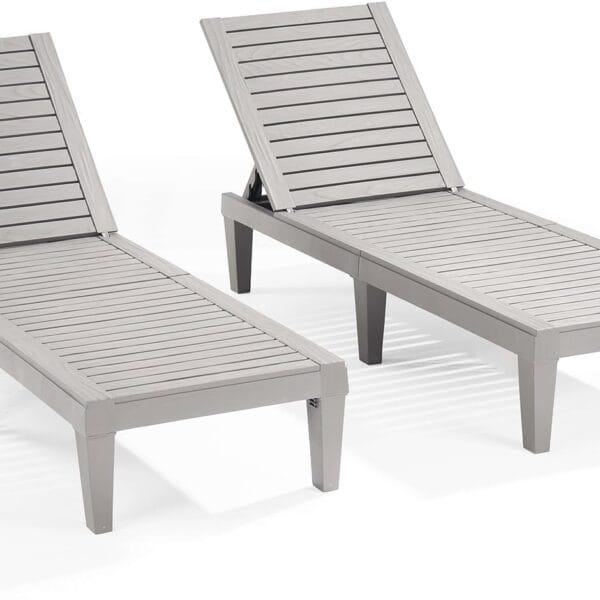 Nestl Patio Chairs - Waterproof Outdoor Chaise Lounge Chair, Set of 2 Adjustable Lawn Chairs, Lightweight Grey Chaise Lounge Outdoor