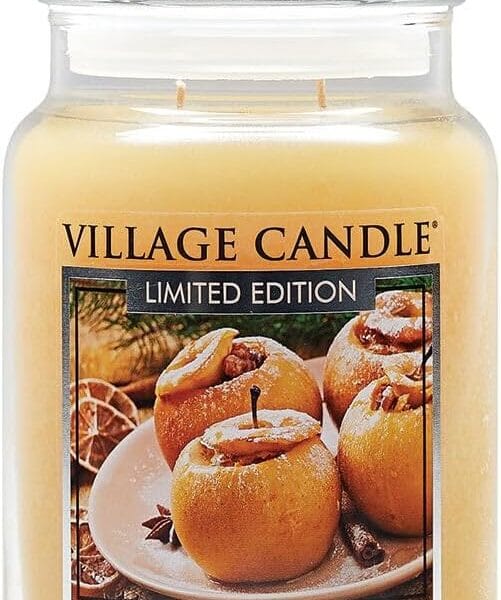 Village Candle Spiced Vanilla Apple, Large Glass Apothecary Jar Scented Candle, 21.25 oz, Ivory