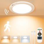 Rechargeable Ceiling Light, No Wiring Battery Operated Ceiling Lights with Remote, Motion Sensor Dimmable Timing Motion Activated Overhead Shower Light for Bathroom Pantry Hallway Porch