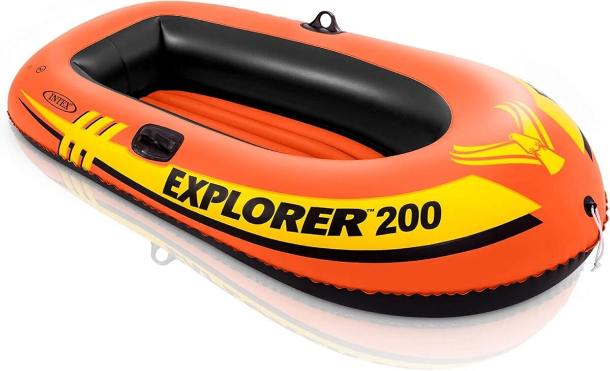 INTEX Explorer Inflatable Boat Series: Dual Air Chambers  Welded Oar Locks  Grab Handles  Bow Rope  Sporty Design
