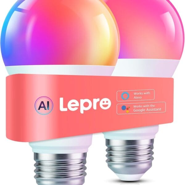 Lepro B1 AI Smart Light Bulbs - WiFi & Bluetooth RGBWW Color Changing LED Bulb Compatible with Alexa & Google Assistant, AI Generated Lighting LLM, AI Voice Control, Music Sync, 2.4GHz Only, 2 Packs