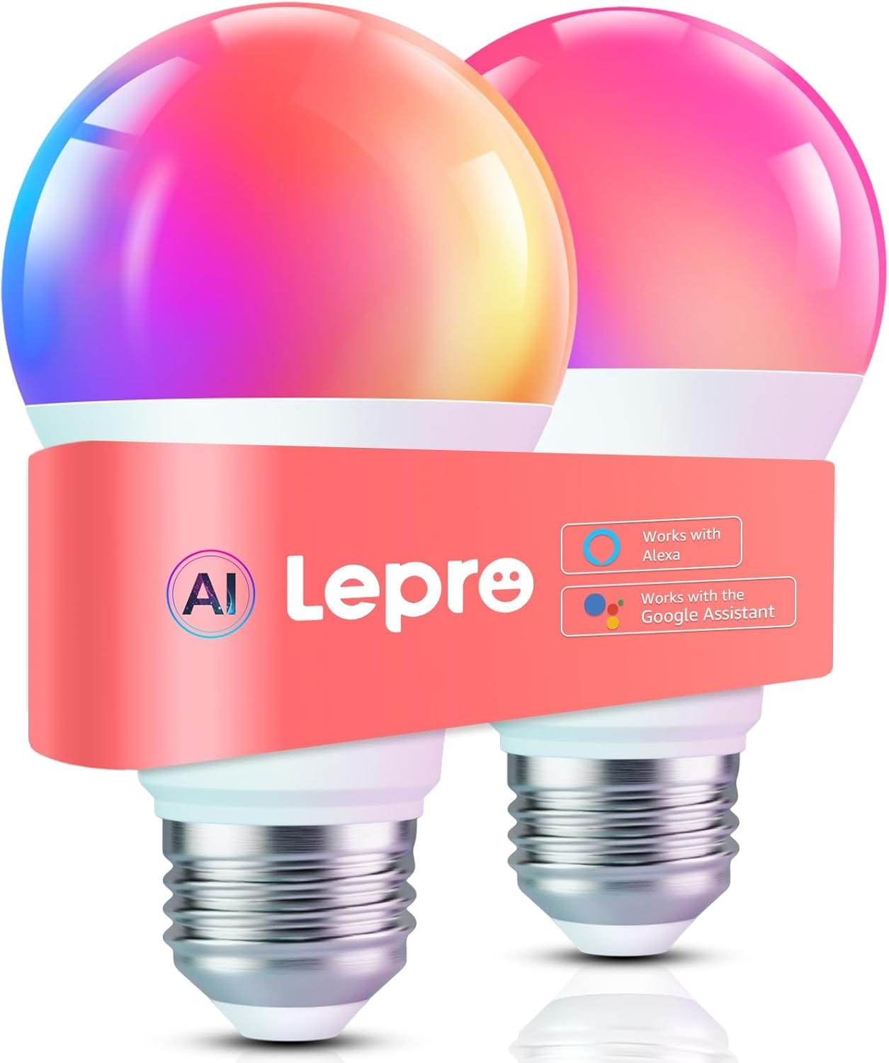 Lepro B1 AI Smart Light Bulbs WiFi & Bluetooth RGBWW Color Changing LED Bulb Compatible With Alexa & Google Assistant, AI Generated Lighting LLM, AI Voice Control, Music Sync, 2.4GHz Only, 2 Packs Lepro B1 AI Smart Light Bulbs - WiFi & Bluetooth RGBWW Color Changing LED Bulb Compatible with Alexa & Google Assistant, AI Generated Lighting LLM, AI Voice Control, Music Sync, 2.4GHz Only, 2 Packs