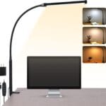 LED Desk Lamp with Clamp, Eye-Caring Clip on Lights for Home Office, 3 Modes 10 Brightness, Long Flexible Gooseneck, Metal, Swing Arm Architect Task Table Lamps with USB Adapter, Black