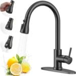 Arofa Matte Black Kitchen Faucet, Kitchen Sink Faucet with Pull Down Sprayer Single Handle Stainless Steel Commercial Modern for 1 or 3 Hole Farmhouse Camper Laundry Utility Rv Bar Sinks