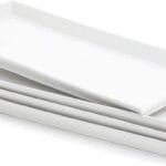 Sweese Rectangular Porcelain Platters, Serving Trays for Parties, 13.8 Inch Large Serving Dishes for Steak, Taco, Sushi, Appetizer, Cake - Dishwasher & Oven Safe - Set of 4, White