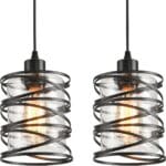 2 Pack Black Spiral Cage Pendant Lights with Clear Glass Shade, Suitable for Kitchen Island, Dining Table, Entryway, Restaurant