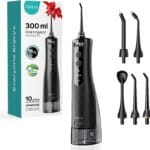 COSLUS Cordless Water Flosser & Dental Pick for Teeth, Braces, Gums Care - Advanced 10 Pressure Settings for Multiple Users, Rechargeable, Portable for Travel, BPA-Free, Black, E40(WFP14)