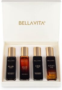 BellaVita Luxury Perfume for Men Gift Set (4 x 20ml) | Gifts for Men | Fragrance Includes KLUB, OUD, CEO, GOAT Perfumes | Masculine, Woody, Citrusy, and Aromatic perfumes Fragrance for men