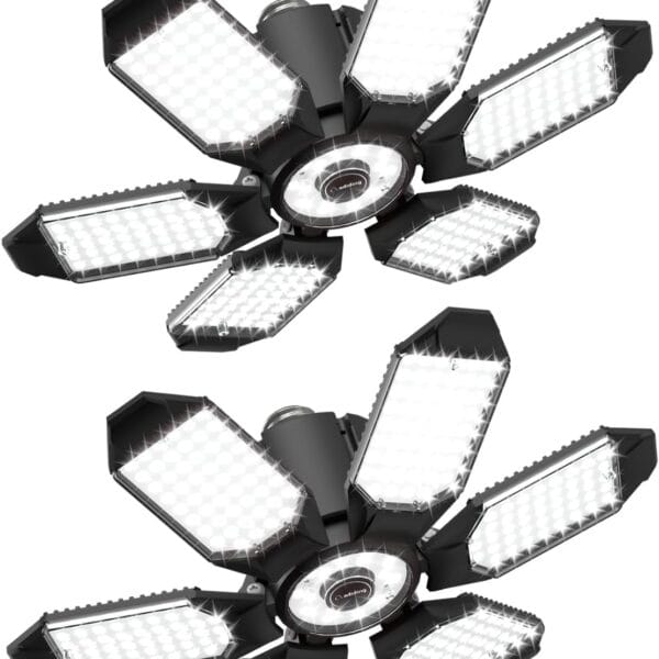 Adiding LED Garage Light Bulb 2 Pack Super Bright Basement Lighting w/ 6+1 Deformable Panel 6500K Shop Ceiling Light Screw in E26 E27 Base Socket for Workshop,Attic,Warehouse,Utility Room,Laundry