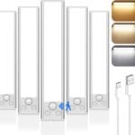 VerRon 5-Pack Under Cabinet Lighting, Upgraded 2000mAh Rechargeable Under Cabinet Lights Wireless with 3 Color Temps 68 LED, Indoor Motion Sensor Closet Lights Under-counter Light Fixtures for Kitchen