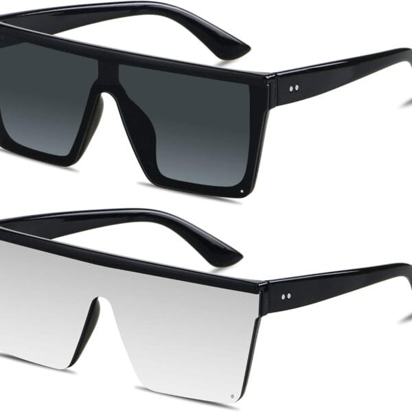 LYZOIT Square Oversized Sunglasses for Women Men Big Flat Top Fashion Shield Large UV Protection Rimless Shades