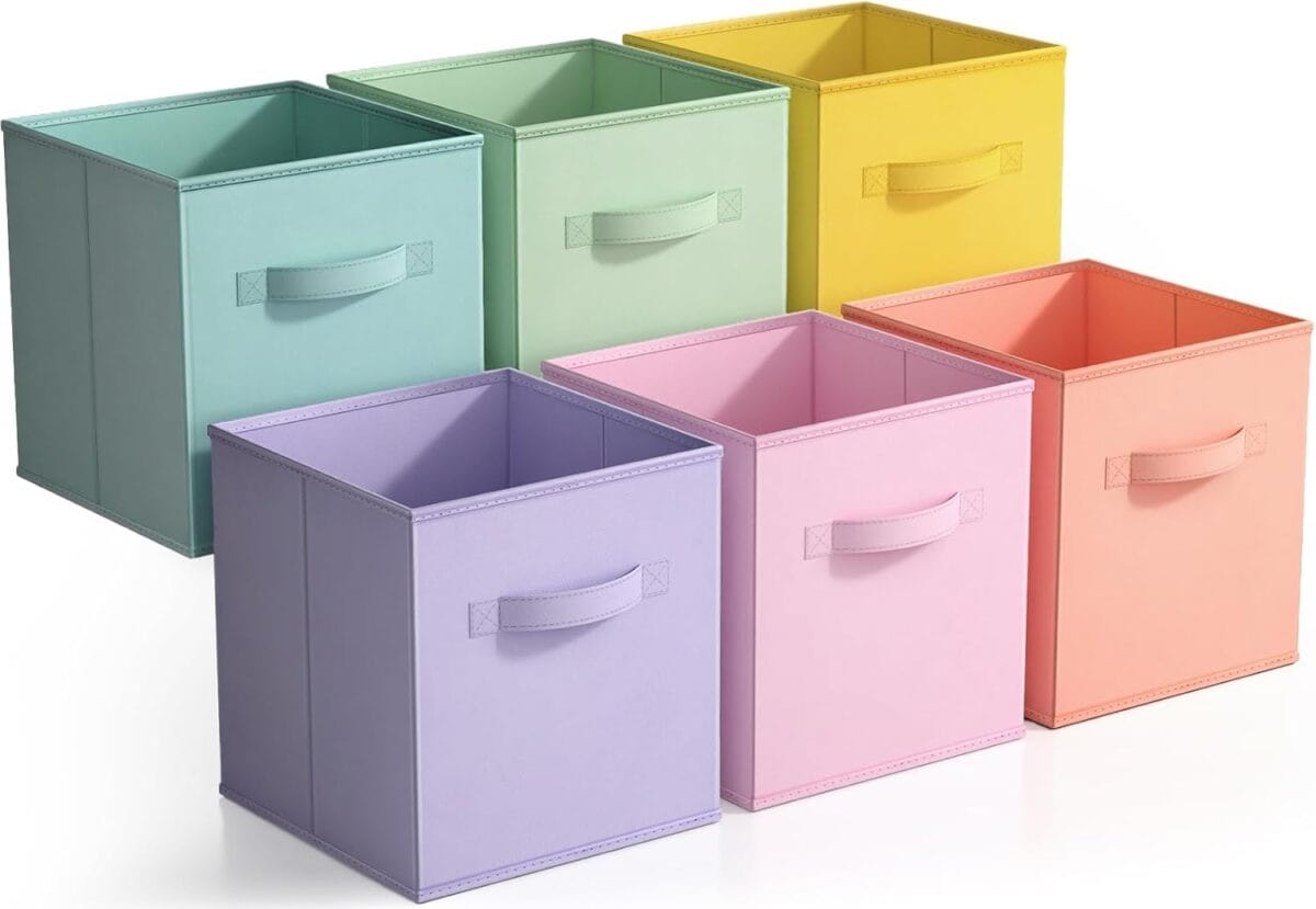 Sorbus Foldable Storage Cube Basket Bin - Great for Nursery, Playroom, Closet, Home Organization ( Pastel Multi-Color, 6 Pack)