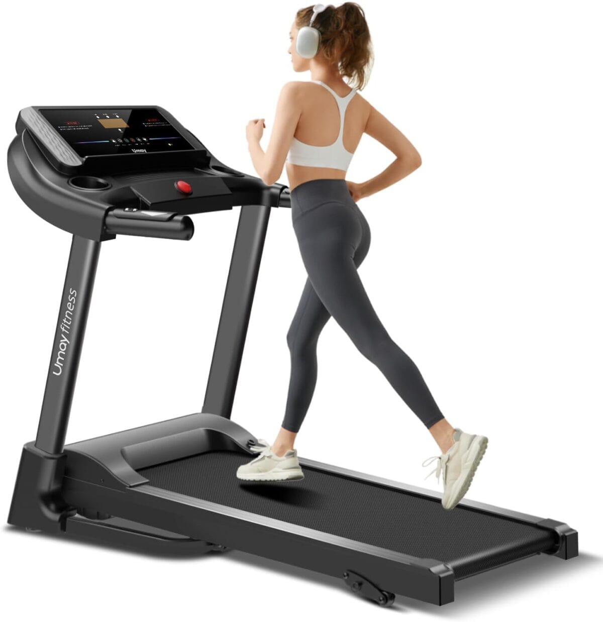 UMAY Fitness Home Folding Incline Treadmill with Pulse Sensors, 3.0 HP Quiet Brushless, 300 lbs Capacity (Black or Gray)