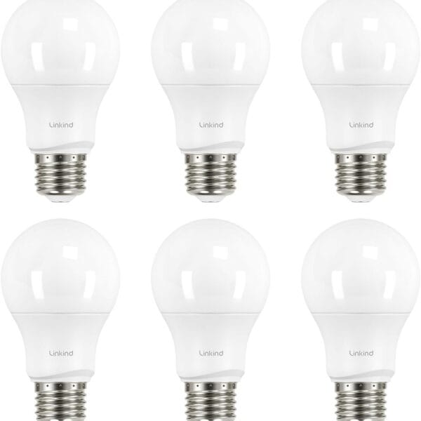 Linkind A19 LED Light Bulbs Dimmable, 60W Equivalent, 2700K Soft White, 9.5W 800 Lumens, E26 Standard Base, UL Listed, Lighting for Bedroom Living Room Home Office, 6 Packs