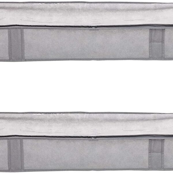 Amazon Basics Under Bed Fabric Zipper Blanket Storage Container Bags with Window and Handles, 2-Pack, 18 x 42 x 6 inches, Gray