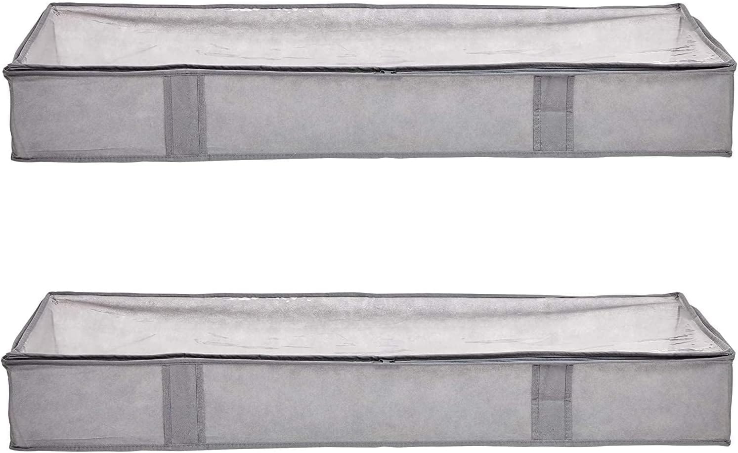 Amazon Basics Under Bed Fabric Zipper Blanket Storage Container Bags With Window And Handles, 2 Pack, 18 X 42 X 6 Inches, Gray Amazon Basics Under Bed Fabric Zipper Blanket Storage Container Bags with Window and Handles, 2-Pack, 18 x 42 x 6 inches, Gray