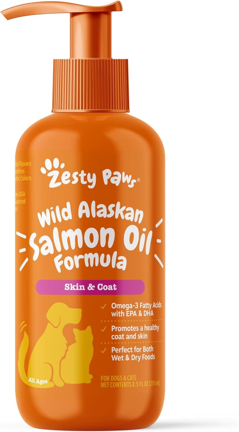 Zesty Paws Wild Alaskan Omega 3 Blend Pollock + Salmon Oil For Dogs And Cats Skin And Coat Support, Omega 3 Supplement For Pets, 8.5oz Zesty Paws Wild Alaskan Omega-3 Blend Pollock + Salmon Oil for Dogs and Cats- Skin and Coat Support, Omega 3 Supplement for Pets, 8.5oz
