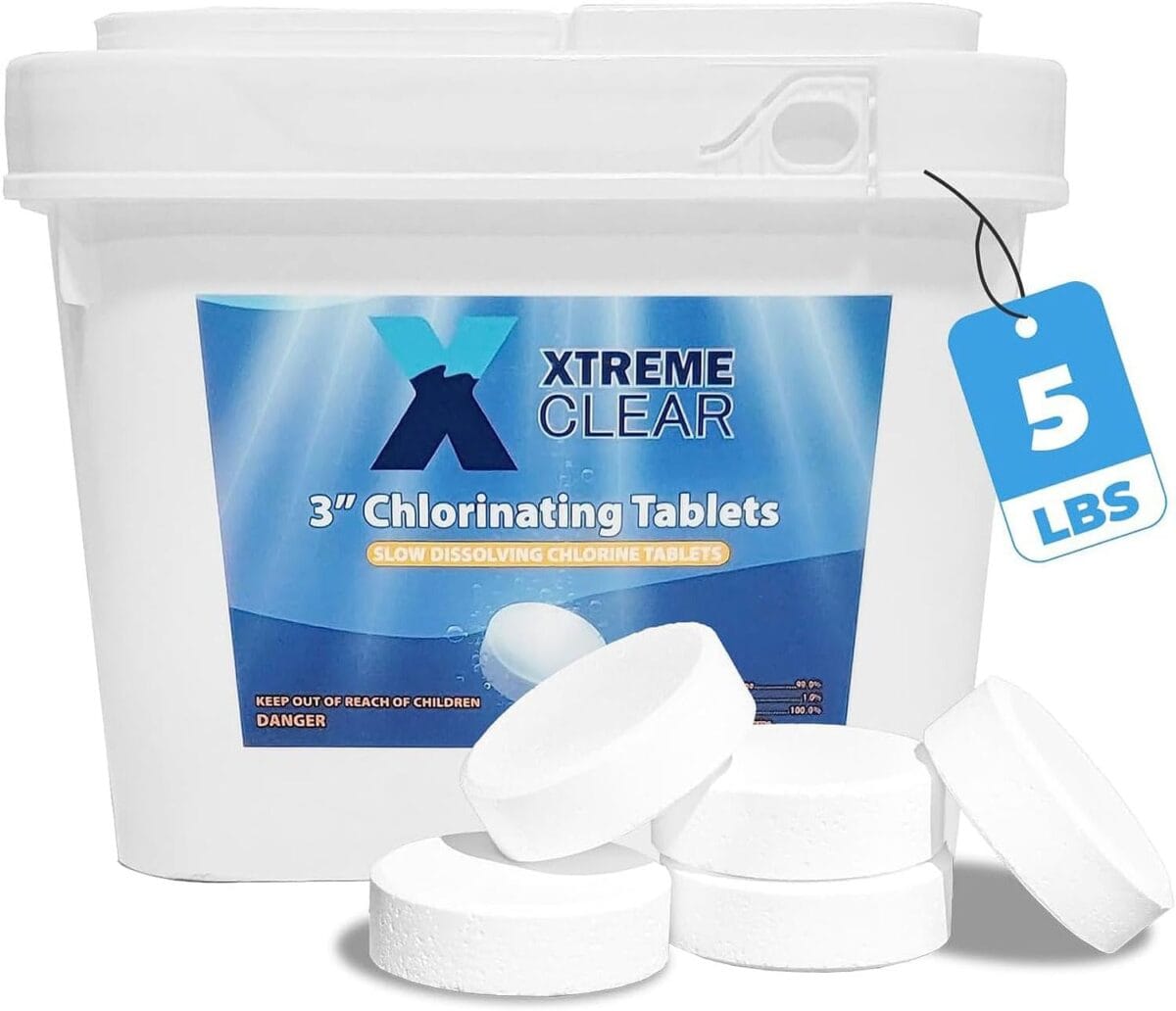Xtremeclear 3" Swimming Pool Chlorine Tablets 99% Pure Tri-Chlor| Long Lasting & Slow Dissolving | Pro-Grade Pool Sanitizer | 5 Pounds Bucket