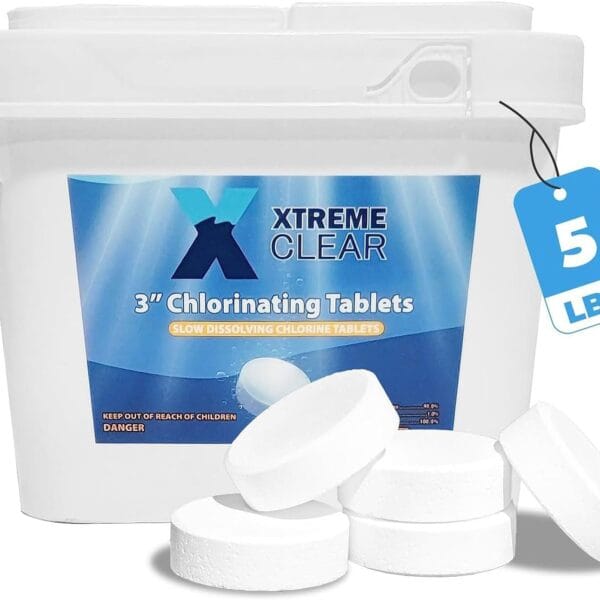 Xtremeclear 3" Swimming Pool Chlorine Tablets 99% Pure Tri-Chlor| Long Lasting & Slow Dissolving | Pro-Grade Pool Sanitizer | 5 Pounds Bucket