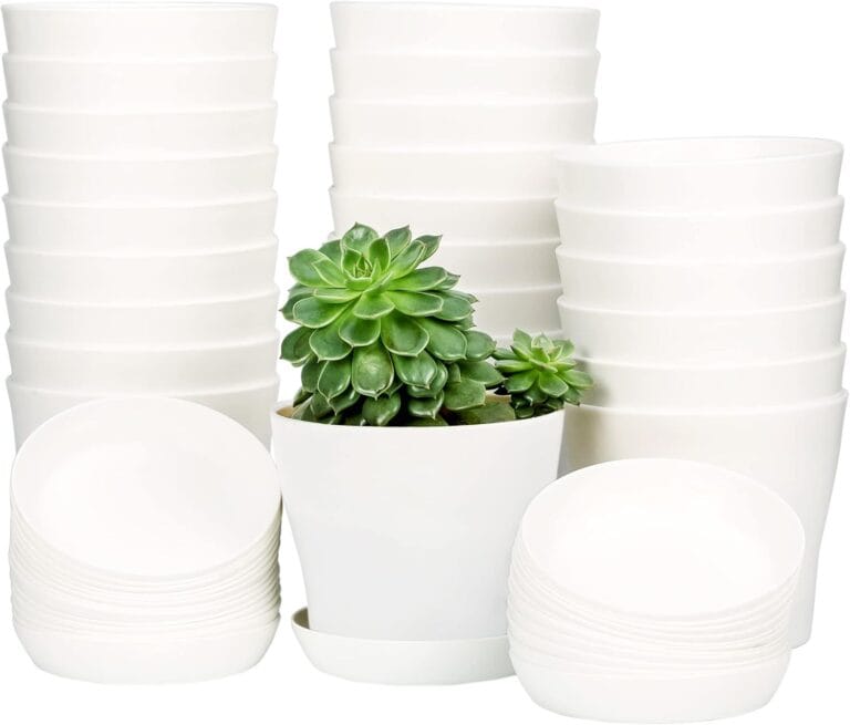 TDHDIKE 25 Pcs Plastic Planters Indoor Flower Plant Pots, Mini Flower Seedlings Nursery Pot with Pallet, Modern Decorative Gardening Containers (White, 25)
