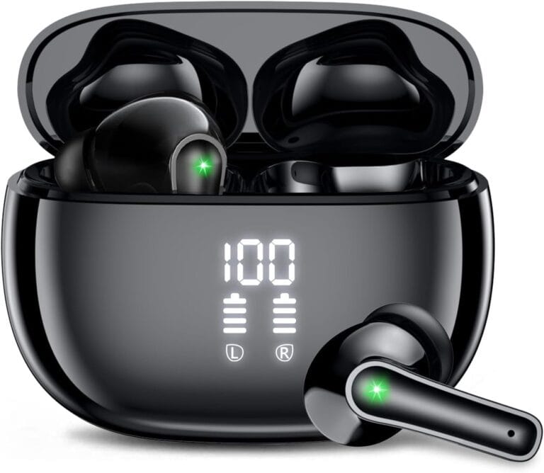 Ear Buds Wireless Earbuds - Bluetooth Headphones 40H Playtime LED Display Deep Bass Stereo in-Ear Earphones with IPX7 Waterproof for iPhone Android Phone Tablet Laptop, Black