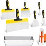 DEKEones Drywall Knife Set, 8 Pieces Stainless Steel Drywall Hand Tool Kit Includes Taping Knives, Putty Knives, Finishing Trowel, Mud Scoop and 12" Mud Pan with Ergonomic Handles for Drywall Work