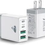 [2-Pack] USB C Wall Charger, 40W Fast USB C Charger Block, 4-Port PD Power Adapter + QC Wall Plug Multiport Type C Charging Block Cube Compatible with iPhone 16 15 14 13 12 11 Pro Max XR XS 8, Samsung