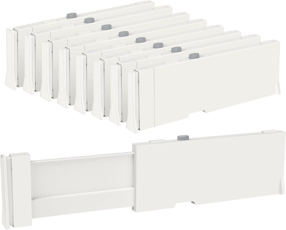 Vtopmart Drawer Dividers for Clothes 8 Pack, Adjustable 4" High Expandable from 11.6"-17" Dresser Drawer Organizer, Plastic Drawers Separators for Dresser, Baby Clothes, Kitchen and Office Storage