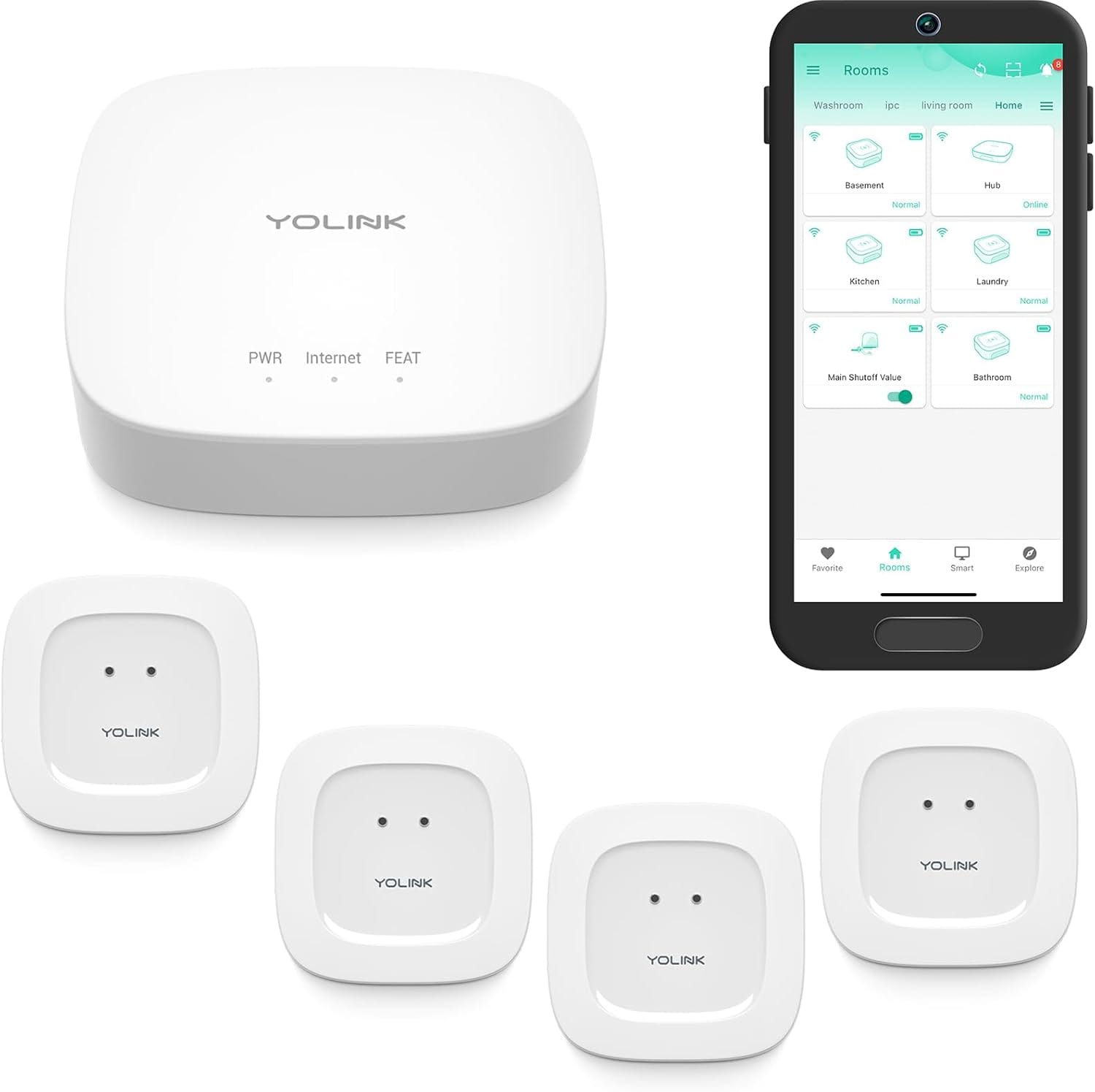 YoLink Smart Home Starter Kit: Hub & Water Leak Sensor 4 Pack, SMS/Text, Email & Push Notifications, LoRa Up To 1/4 Mile Open Air Range, W/Alexa, IFTTT, Home Assistant YoLink Smart Home Starter Kit: Hub & Water Leak Sensor 4-Pack, SMS/Text, Email & Push Notifications, LoRa Up to 1/4 Mile Open-Air Range, w/Alexa, IFTTT, Home Assistant