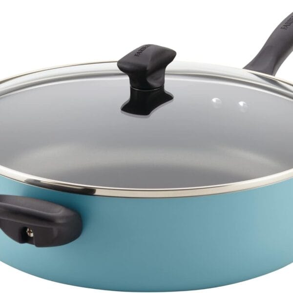 Farberware Dishwasher Safe Nonstick Jumbo Cooker/Saute Pan with Helper Handle -Aluminum, 6 Quart, Blue